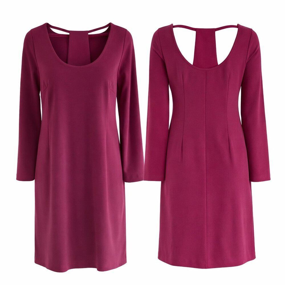 Donna Morgan Racerback Cut Out Long Sleeve Shift Dress | Stretch Crepe | Size 8 - Picture 1 of 8
